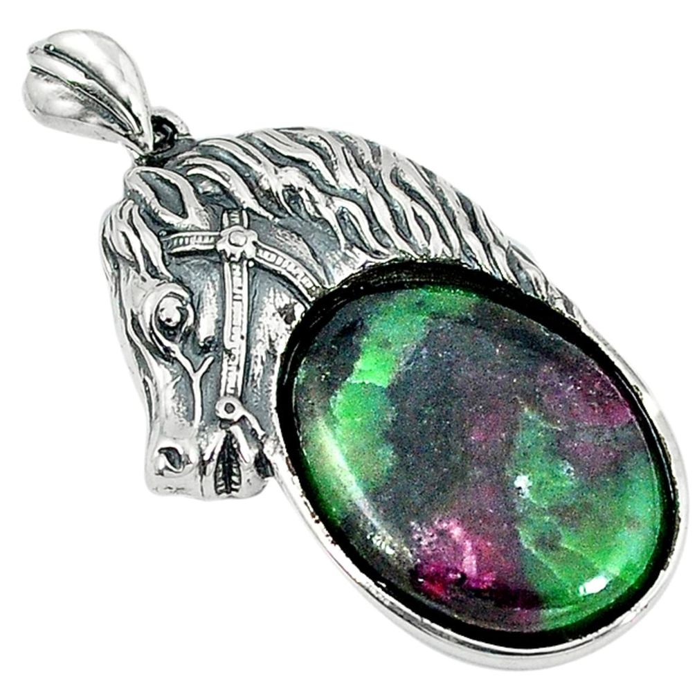 Clearance Sale-925 sterling silver natural pink ruby zoisite horse pendant jewelry a51855