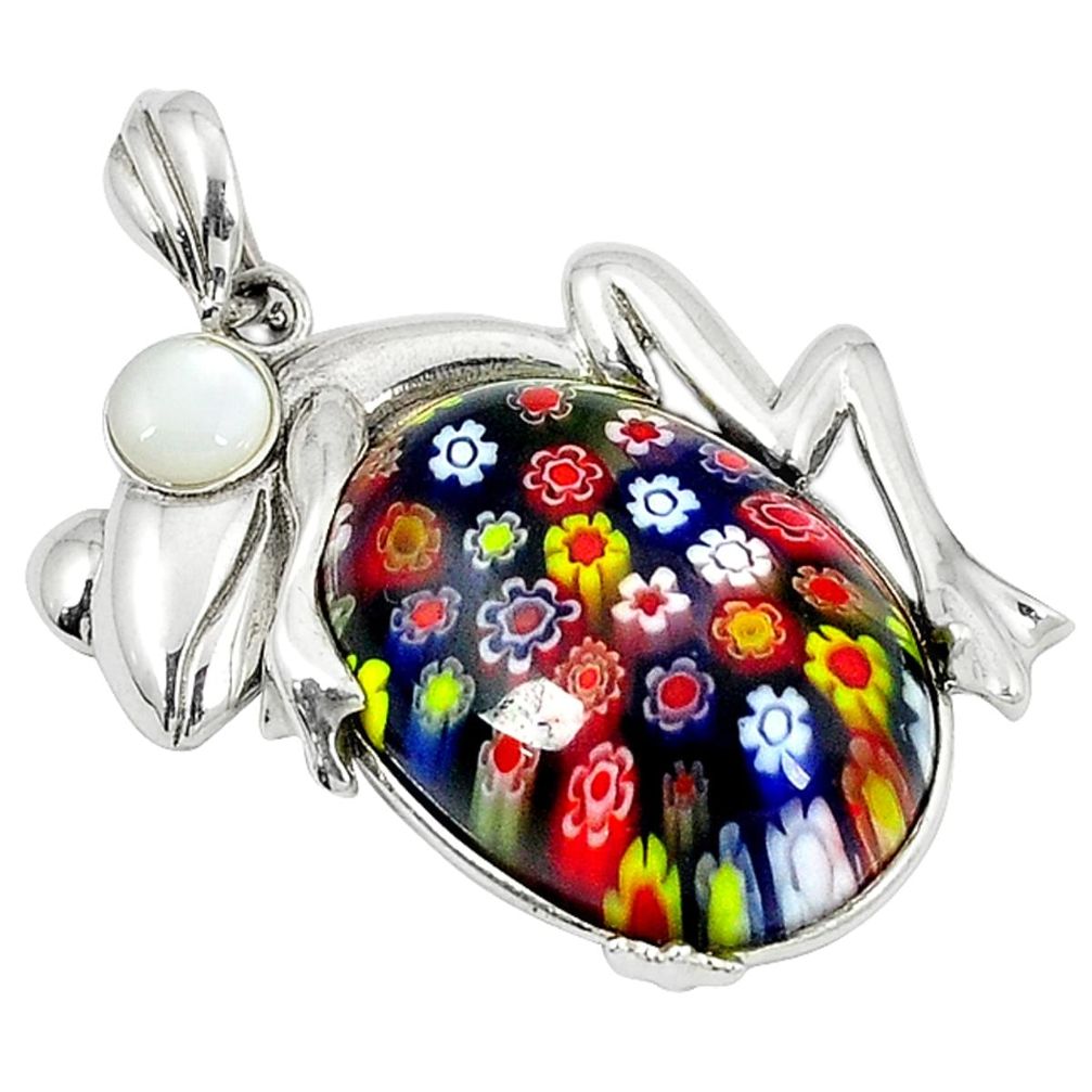 Clearance Sale-Multi color italian murano glass pearl 925 silver frog pendant a51879
