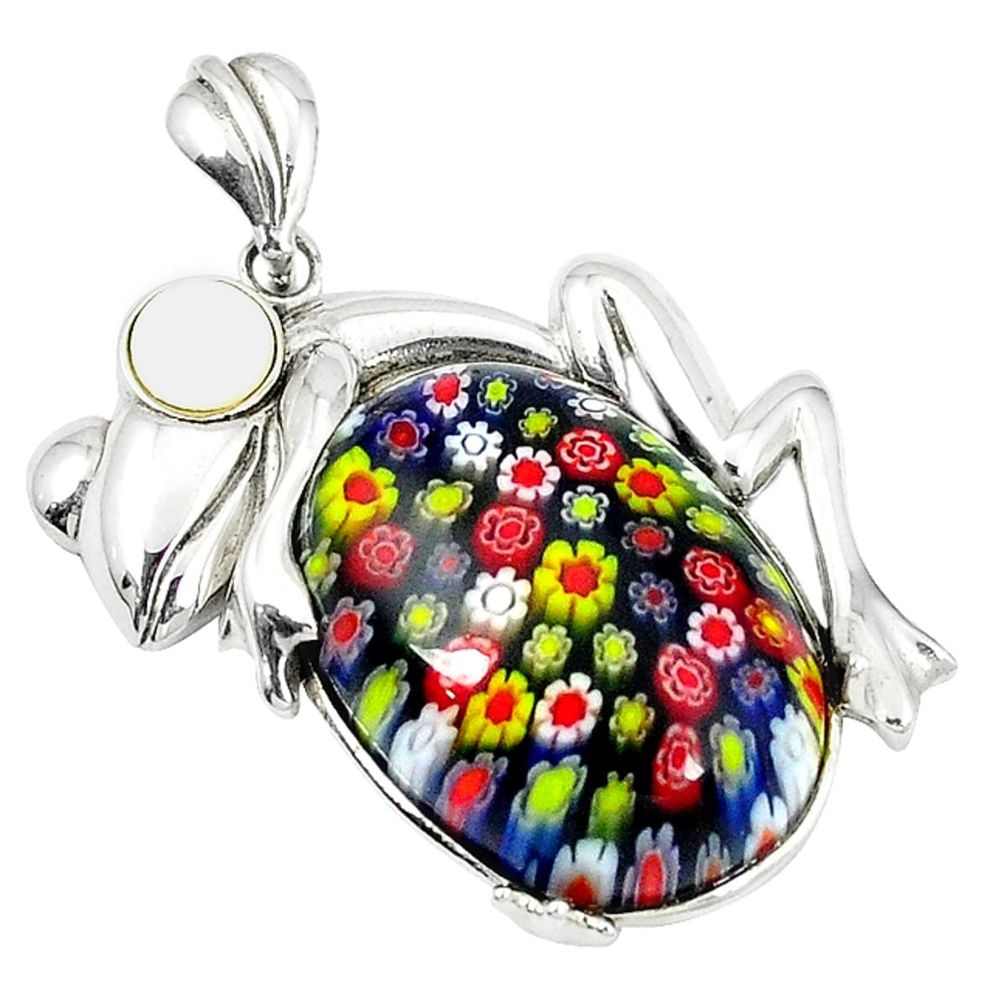 Clearance Sale-925 silver multi color italian murano glass pearl frog pendant jewelry a51880