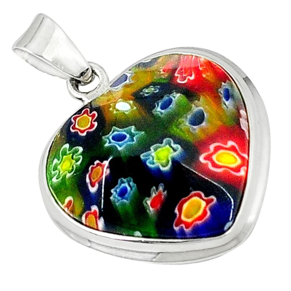 Clearance Sale-925 sterling silver multi color italian murano glass heart pendant a51933