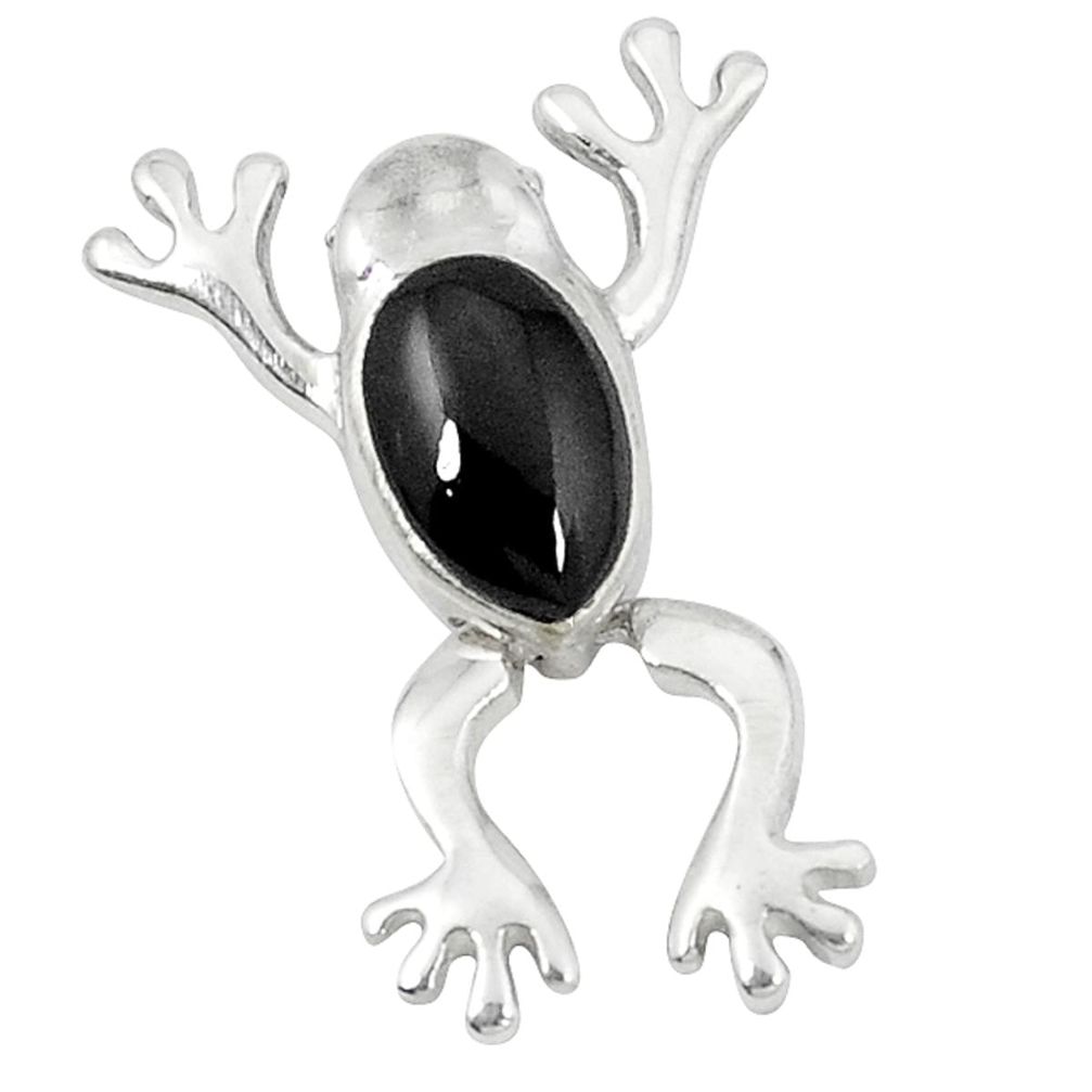 Clearance Sale-Black onyx enamel 925 sterling silver frog pendant jewelry a52152