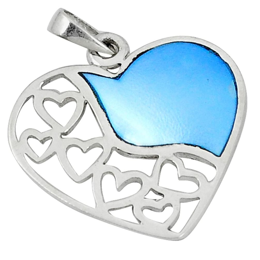 Clearance Sale-Blue pearl enamel 925 sterling silver heart pendant jewelry a52157