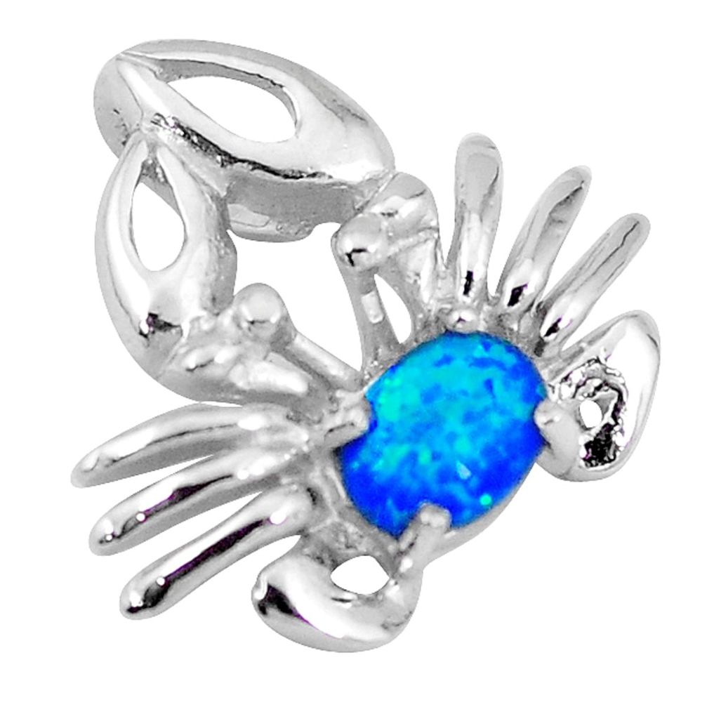 Clearance Sale-925 sterling silver natural blue australian opal (lab) crab pendant a52471