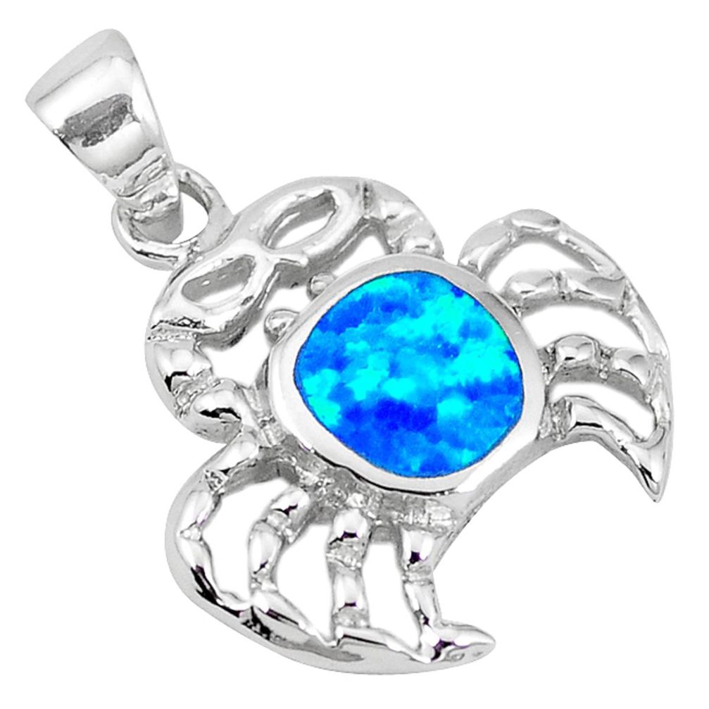 Clearance Sale-925 sterling silver blue australian opal (lab) enamel crab pendant a52520