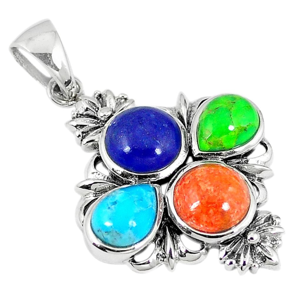 Clearance Sale-925 silver southwestern multi color copper turquoise pendant jewelry a54271