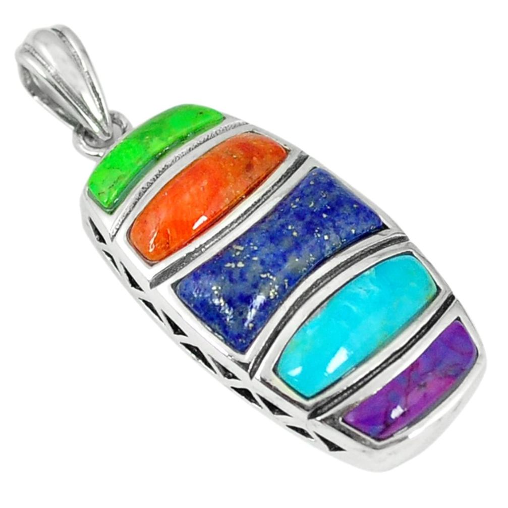 Southwestern multi color copper turquoise 925 silver pendant jewelry a54292