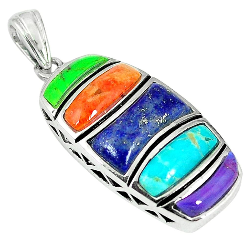 Clearance Sale-925 silver southwestern multi color copper turquoise pendant jewelry a54299