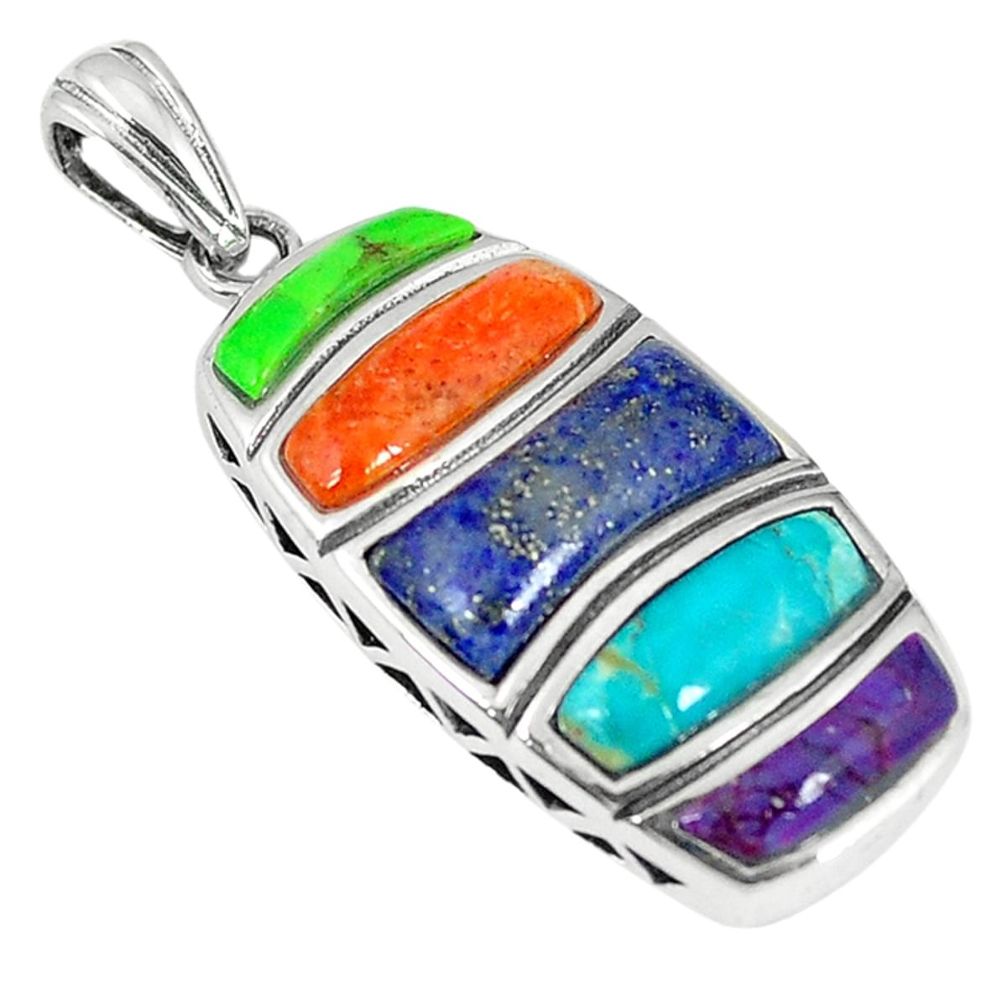 Clearance Sale-925 silver southwestern multi color copper turquoise pendant jewelry a54337