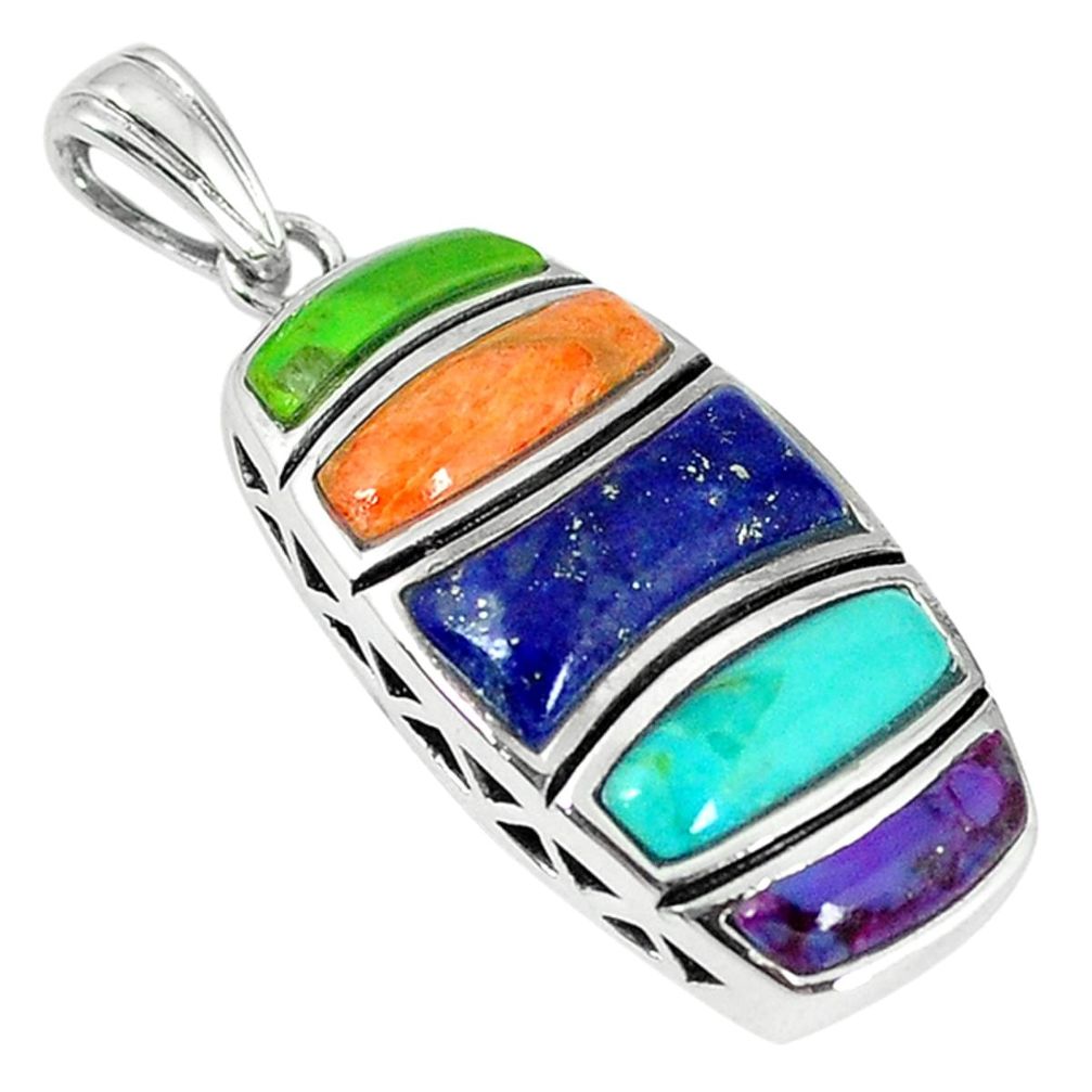 Clearance Sale-Southwestern multi color copper turquoise 925 silver pendant jewelry a54352