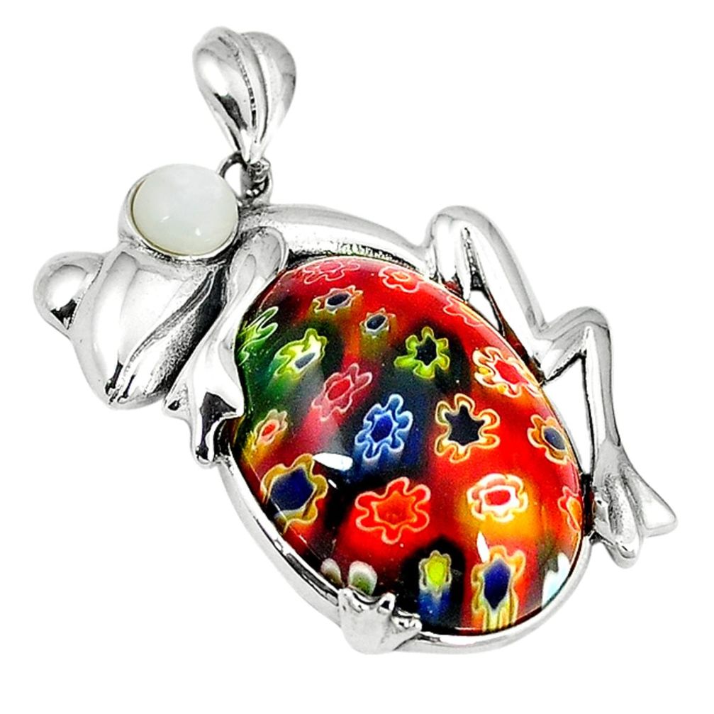 Clearance Sale-925 sterling silver multi color italian murano glass pearl frog pendant a55344