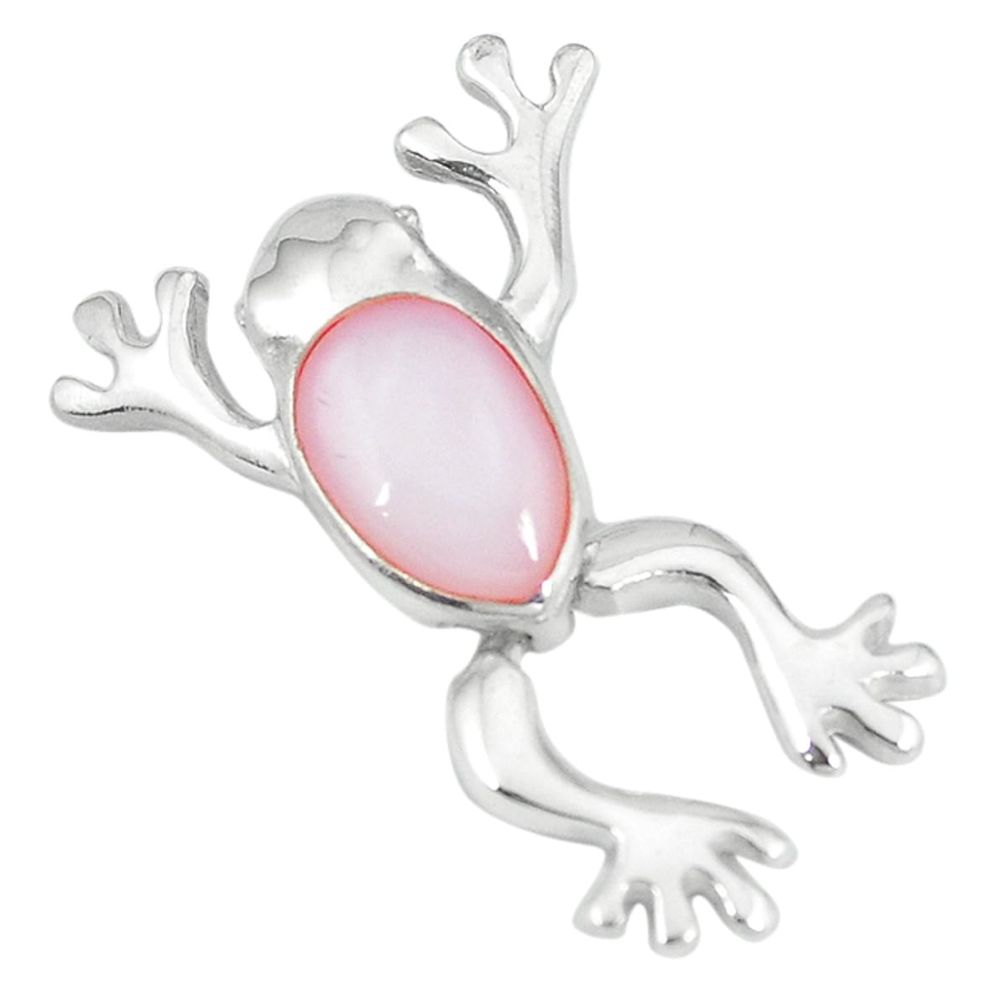 Clearance Sale-Pink pearl enamel 925 sterling silver frog pendant jewelry a55390