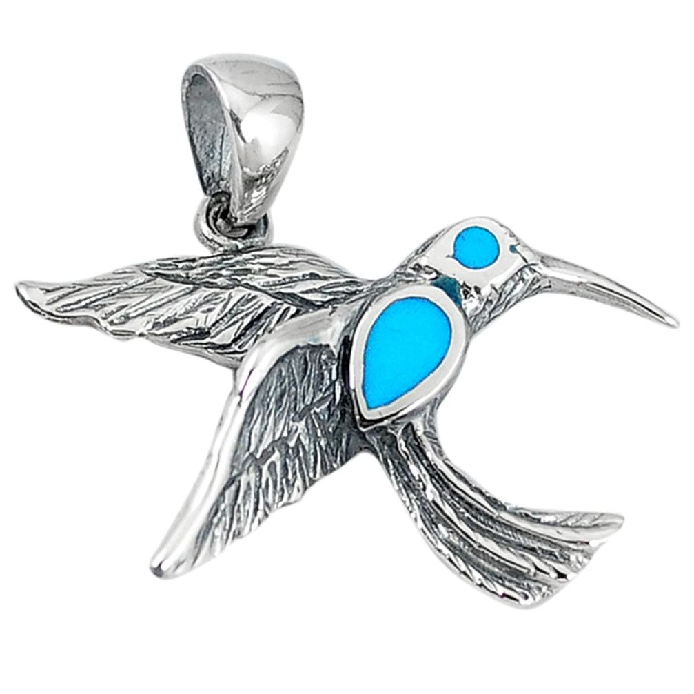 Clearance Sale-925 sterling silver fine blue turquoise enamel bird pendant jewelry a55393