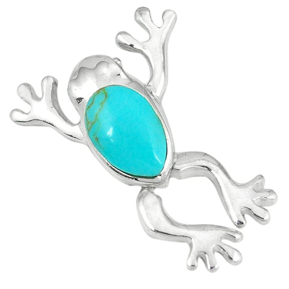 Clearance Sale-925 sterling silver fine green turquoise enamel frog pendant jewelry a55399