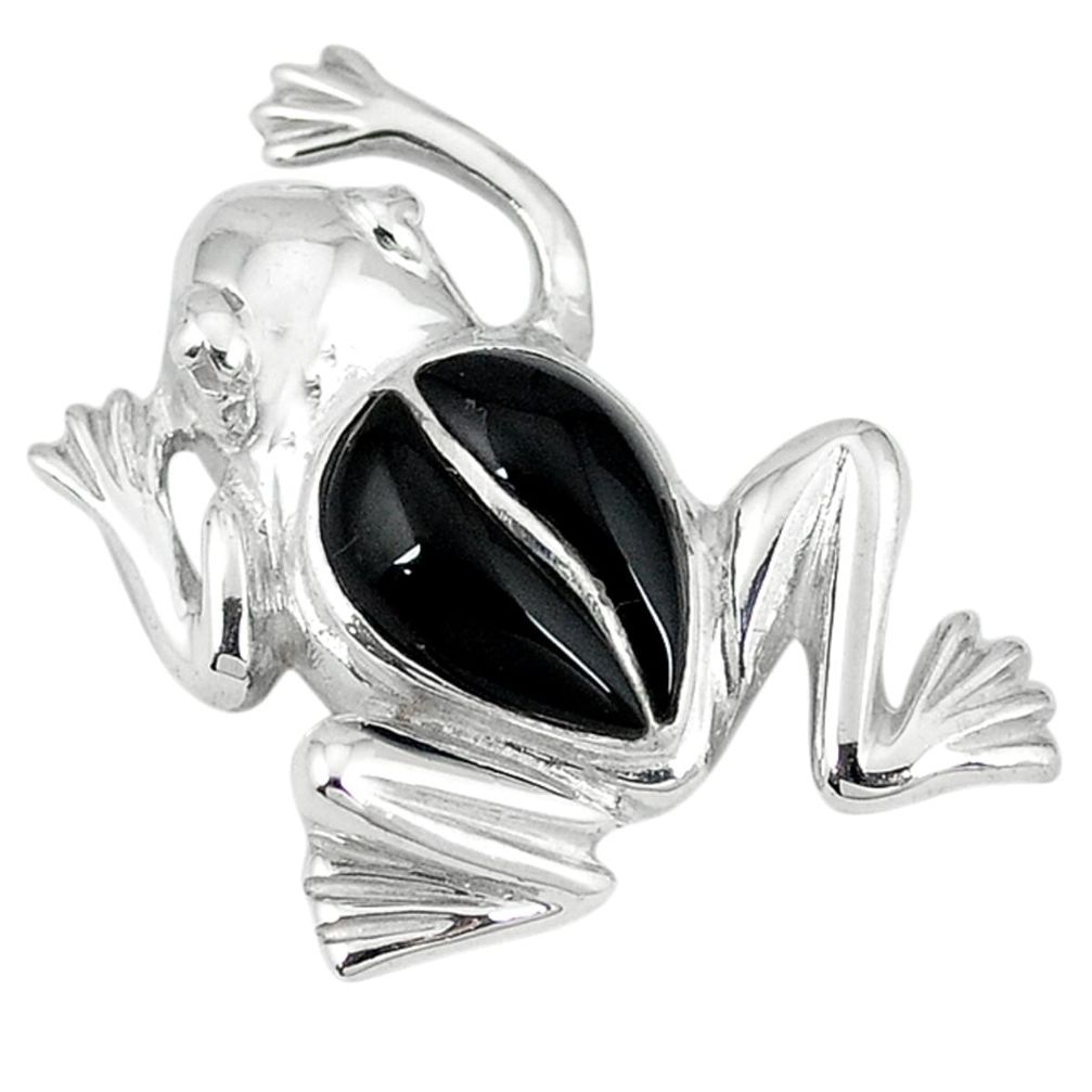 Clearance Sale-Black onyx enamel 925 sterling silver frog pendant jewelry a55400