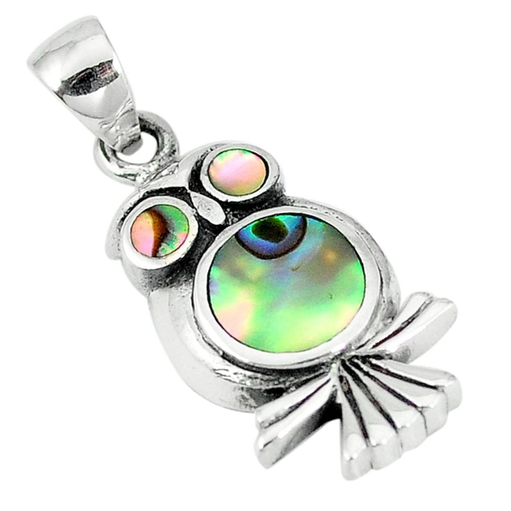 Clearance Sale-925 sterling silver green abalone paua seashell enamel owl pendant a55420