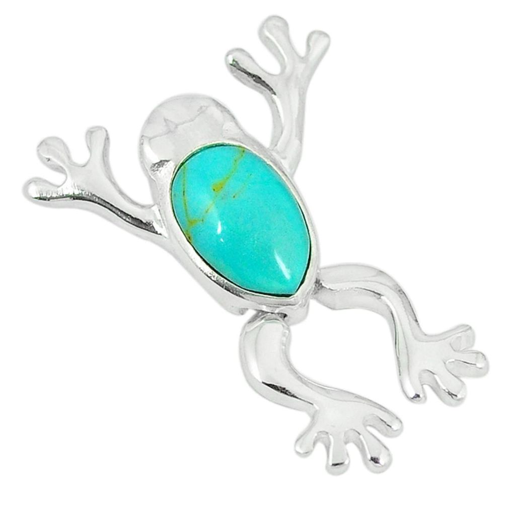 Clearance Sale-Fine green turquoise enamel 925 sterling silver frog pendant jewelry a55431