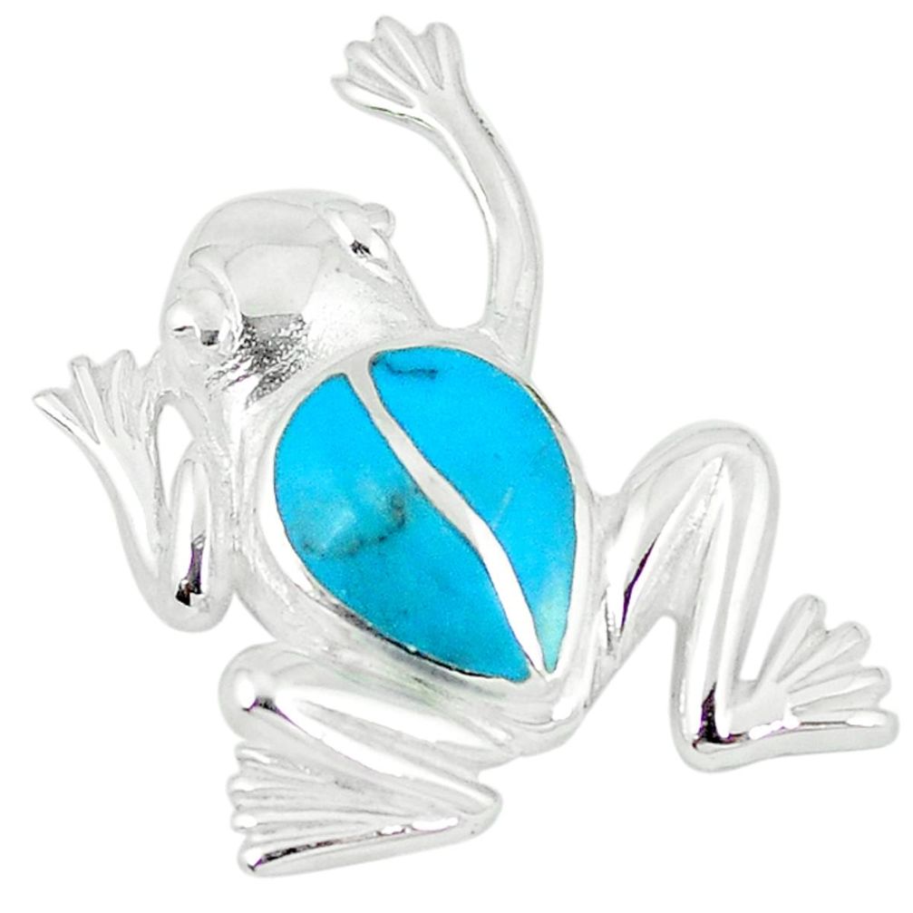 Clearance Sale-925 sterling silver fine blue turquoise enamel frog pendant jewelry a55436