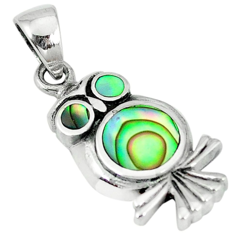 Clearance Sale-Green abalone paua seashell enamel 925 silver owl pendant jewelry a55438
