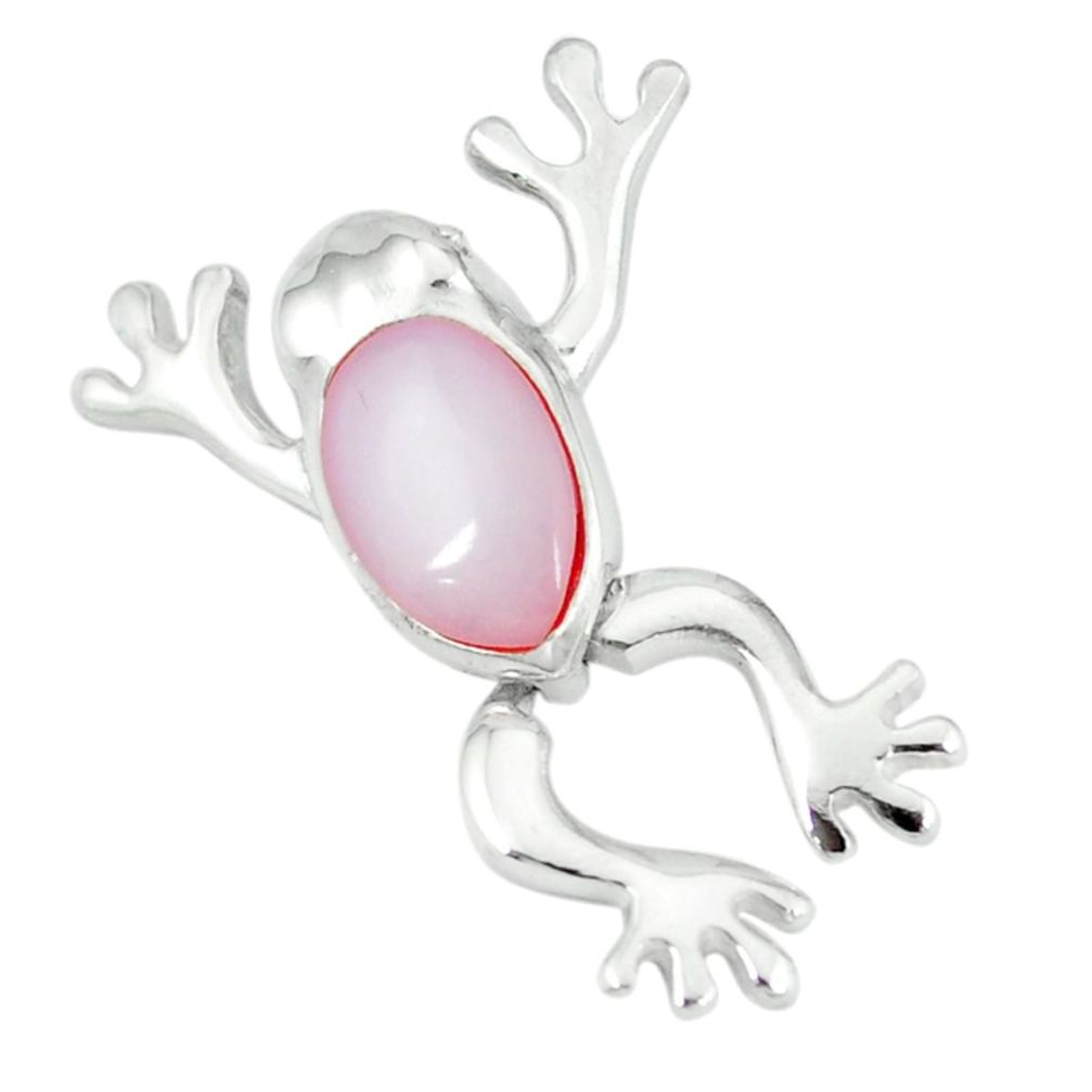 Clearance Sale-Pink pearl enamel 925 sterling silver frog pendant jewelry a55448