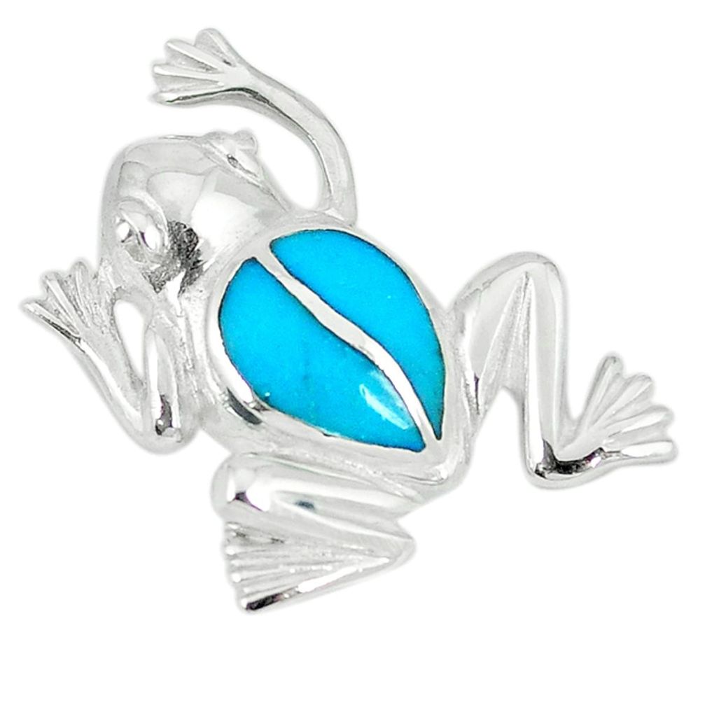 Clearance Sale-Fine blue turquoise enamel 925 sterling silver frog pendant jewelry a55454