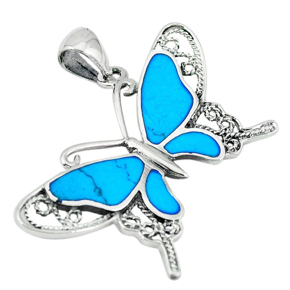 925 sterling silver fine blue turquoise enamel butterfly pendant a55455