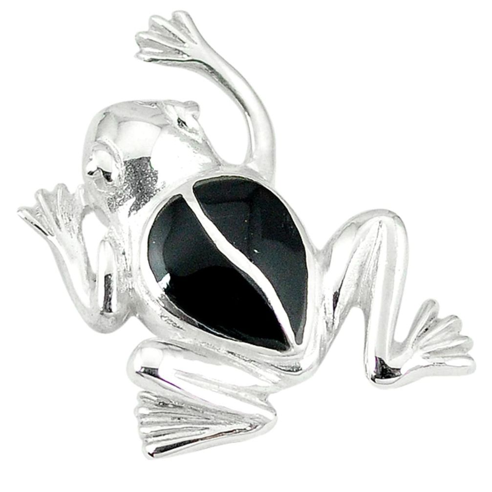 Clearance Sale-Black onyx enamel 925 sterling silver frog pendant jewelry a55459