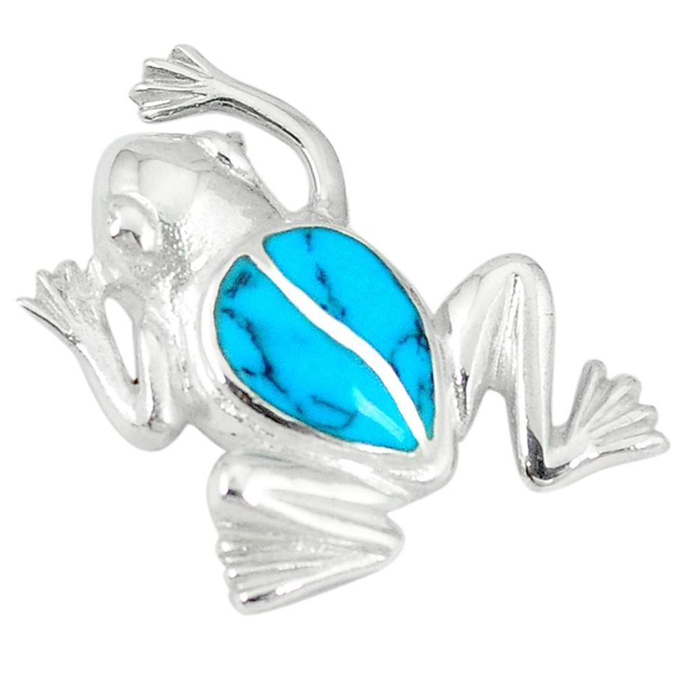 Clearance Sale-925 sterling silver fine blue turquoise enamel frog pendant jewelry a55471