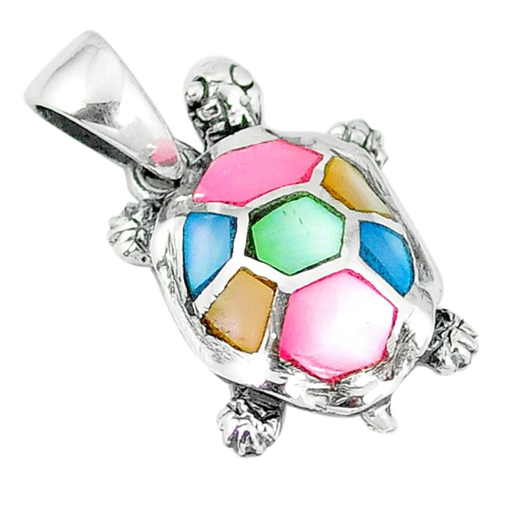 Clearance Sale-Multi color blister pearl enamel 925 sterling silver turtle pendant a55477