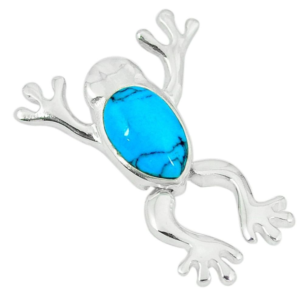 Clearance Sale-925 sterling silver fine blue turquoise enamel frog pendant jewelry a55479