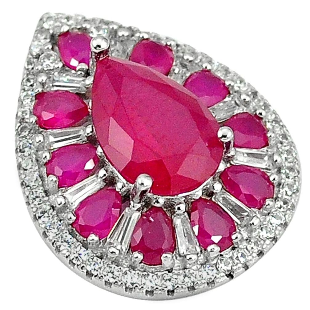 Clearance Sale-Red ruby quartz white topaz 925 sterling silver pendant jewelry a55852