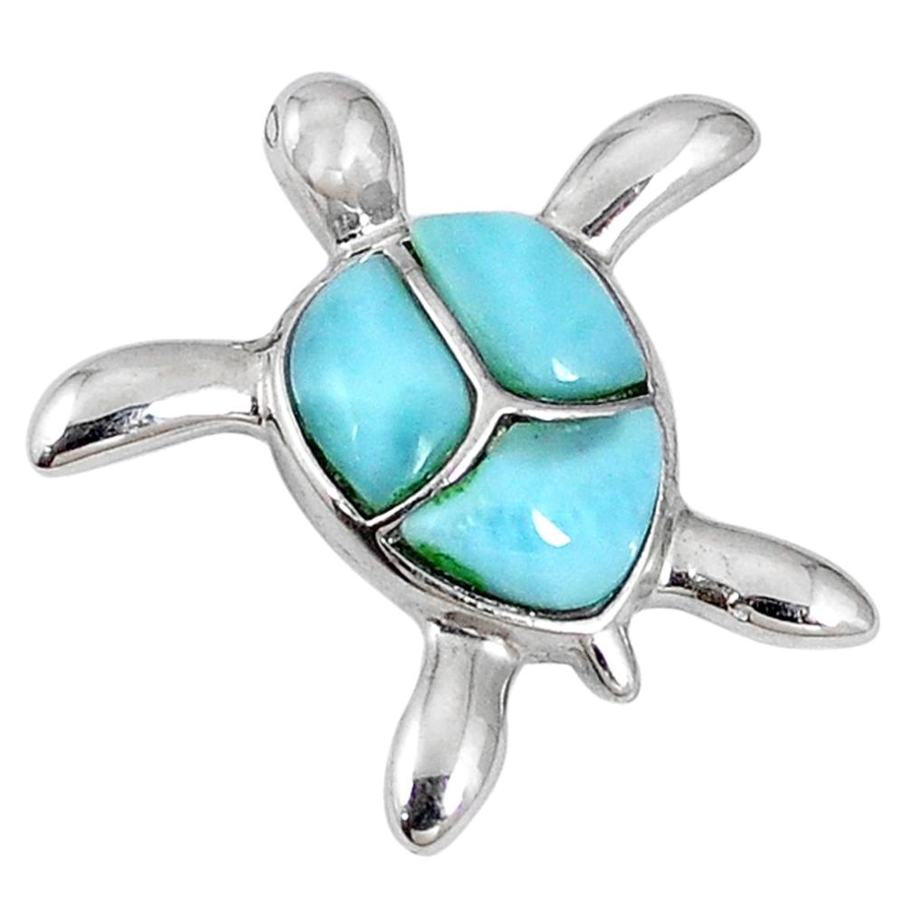 Natural blue larimar 925 sterling silver turtle pendant jewelry a56896