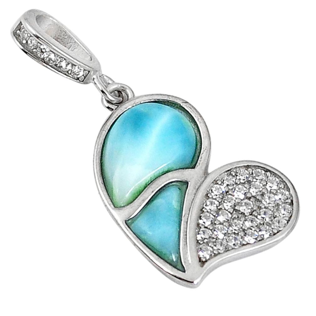Clearance Sale-Natural blue larimar topaz 925 sterling silver heart pendant jewelry a56899