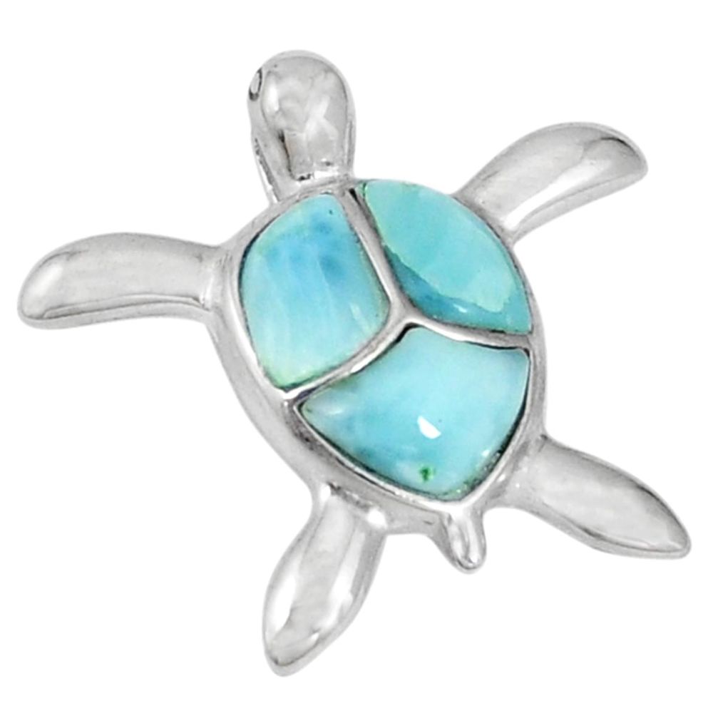 Natural blue larimar 925 sterling silver turtle pendant jewelry a56913