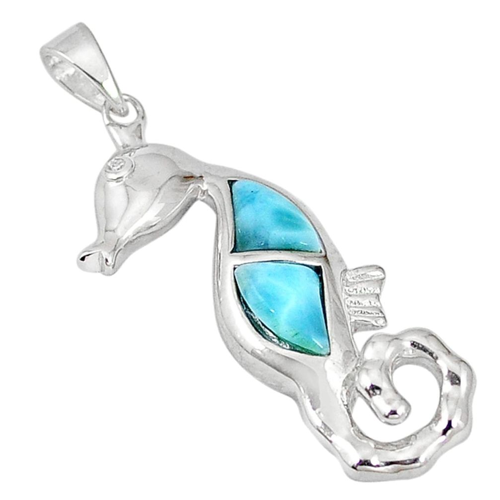 Clearance Sale-Natural blue larimar topaz 925 sterling silver seahorse pendant a57002