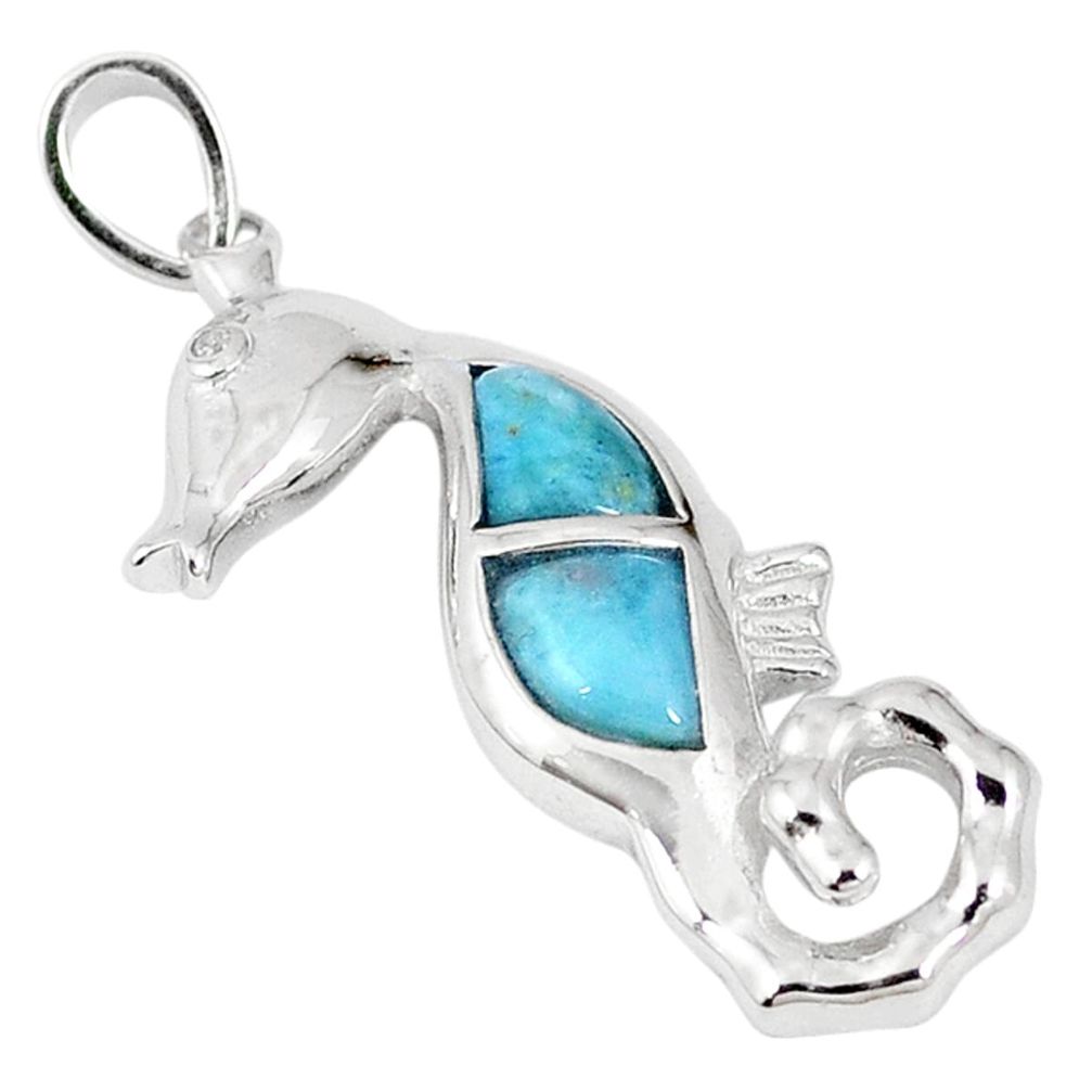 925 sterling silver natural blue larimar topaz seahorse pendant jewelry a57004