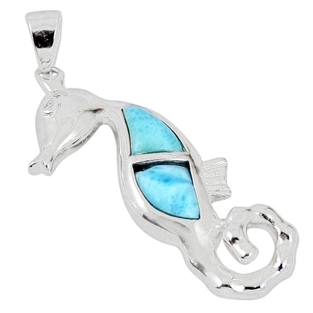 Clearance Sale-925 sterling silver natural blue larimar topaz seahorse pendant jewelry a57009