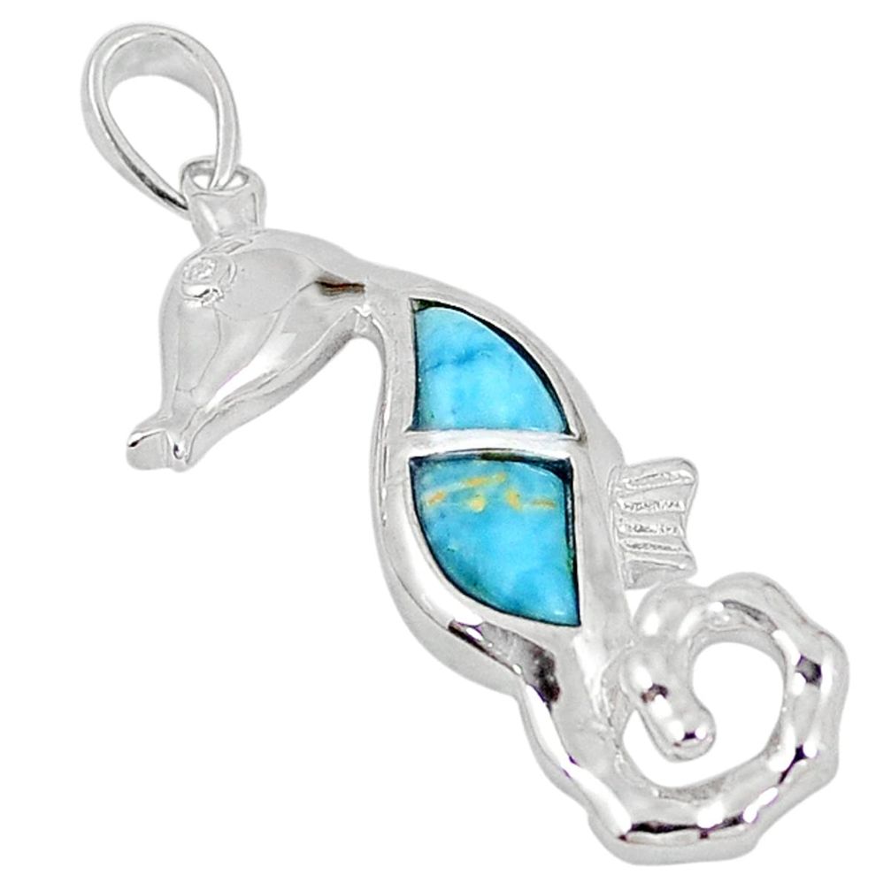 Clearance Sale-Natural blue larimar topaz 925 sterling silver seahorse pendant a57012