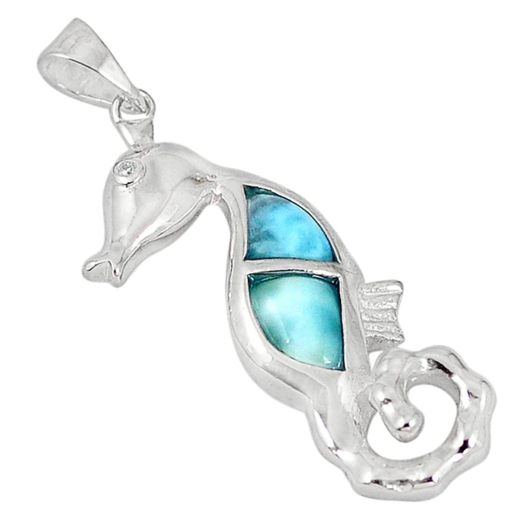 Clearance Sale-925 sterling silver natural blue larimar topaz seahorse pendant jewelry a57014