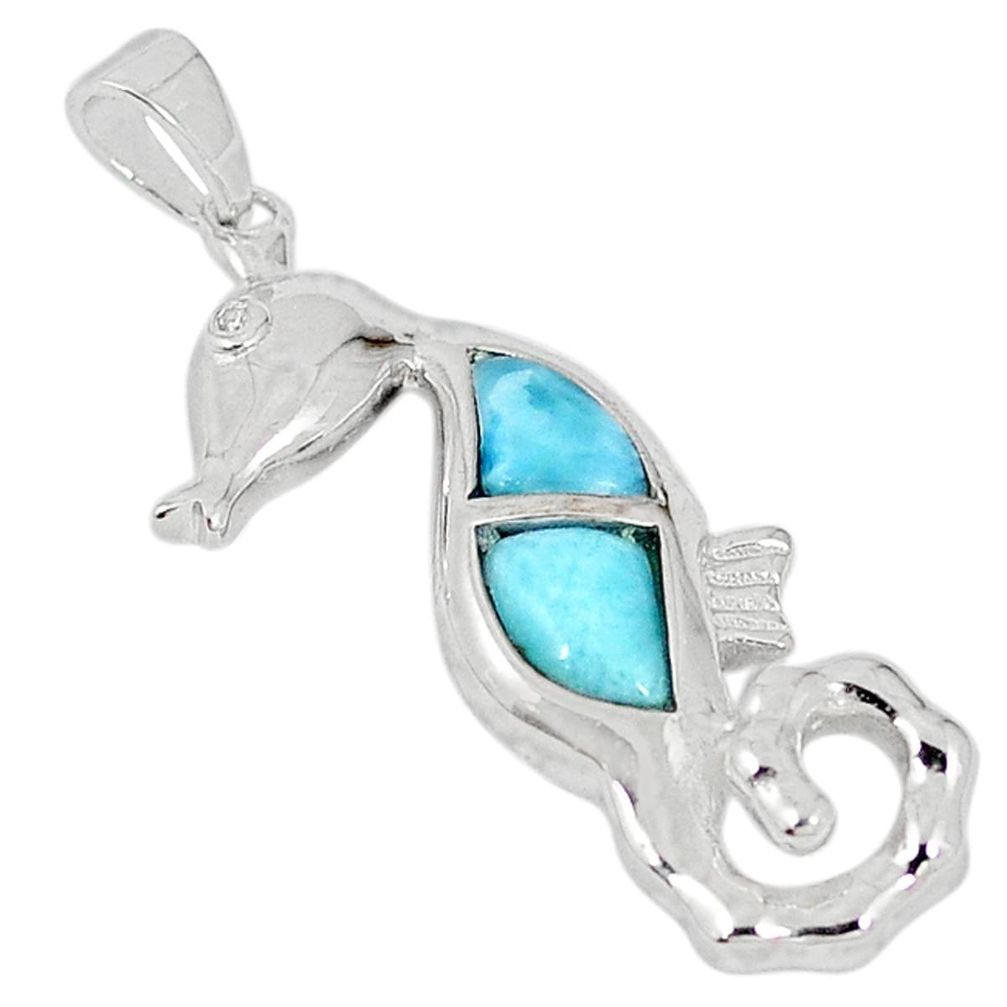 Clearance Sale-Natural blue larimar topaz 925 sterling silver seahorse pendant jewelry a57015