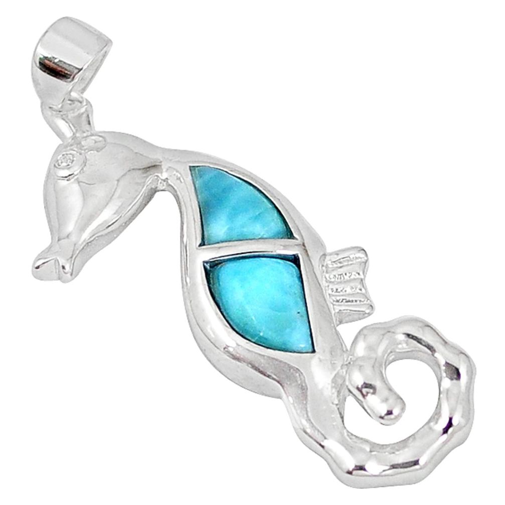 Clearance Sale-925 sterling silver natural blue larimar topaz seahorse pendant jewelry a57018