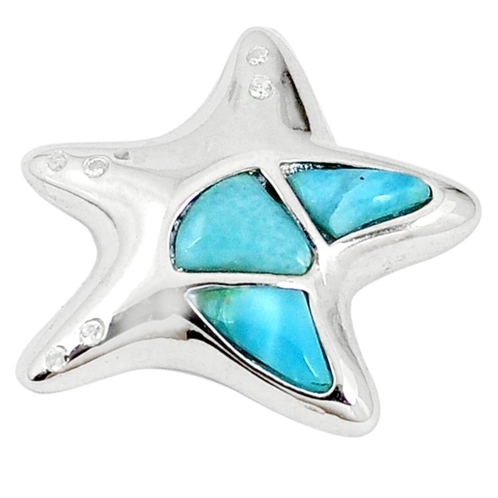 925 sterling silver natural blue larimar topaz round star fish pendant a57037