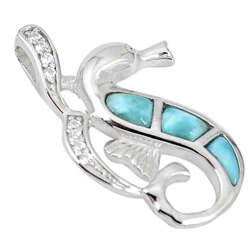 Natural blue larimar topaz 925 sterling silver seahorse pendant jewelry a57046