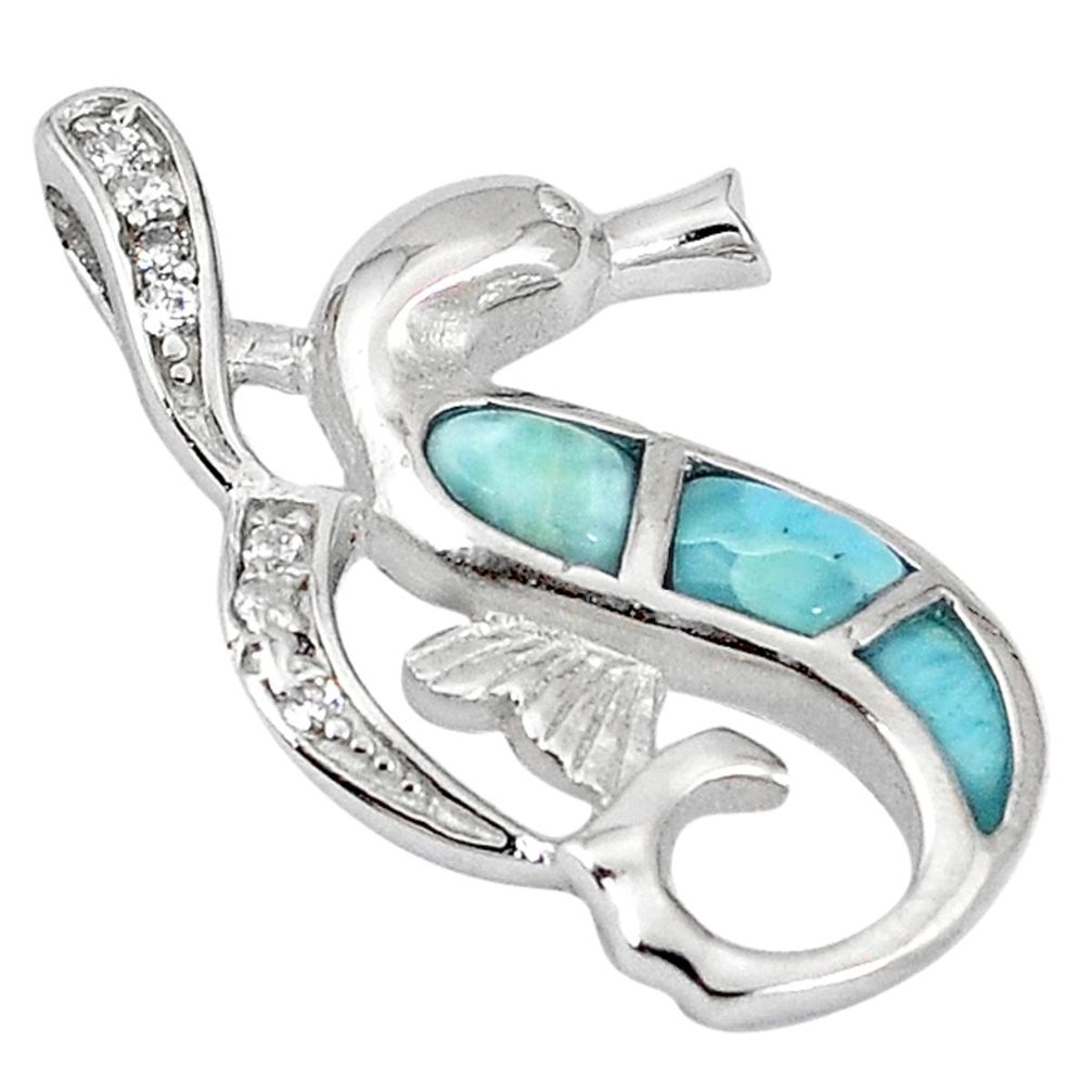 Clearance Sale-Natural blue larimar topaz 925 sterling silver seahorse pendant a57052