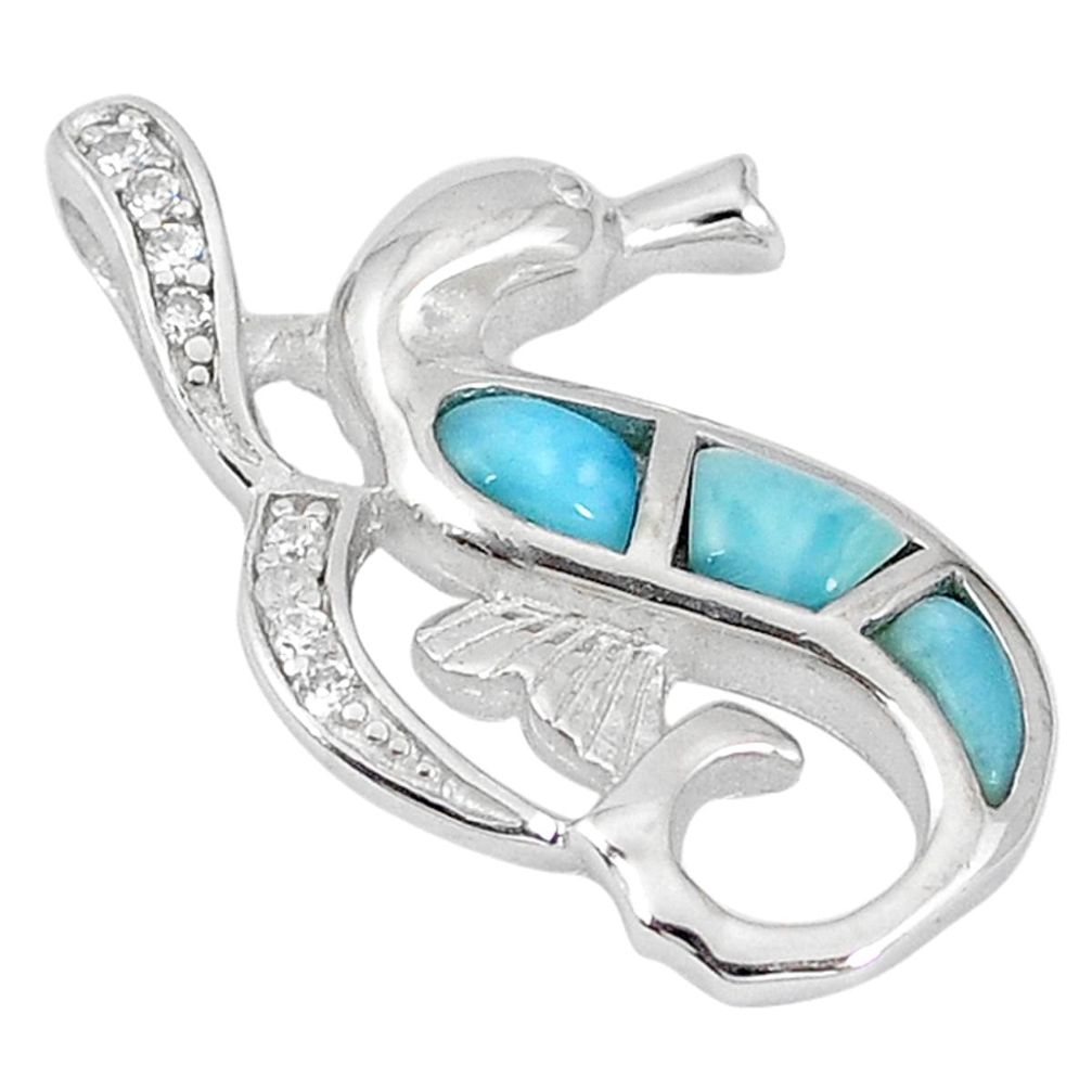 Clearance Sale-Natural blue larimar topaz 925 sterling silver seahorse pendant a57053