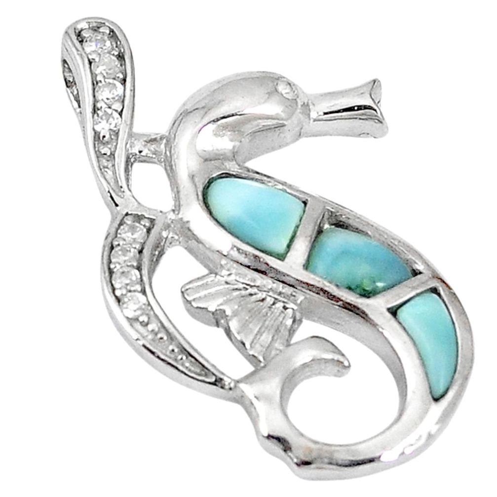 Clearance Sale-Natural blue larimar topaz 925 sterling silver seahorse pendant a57059