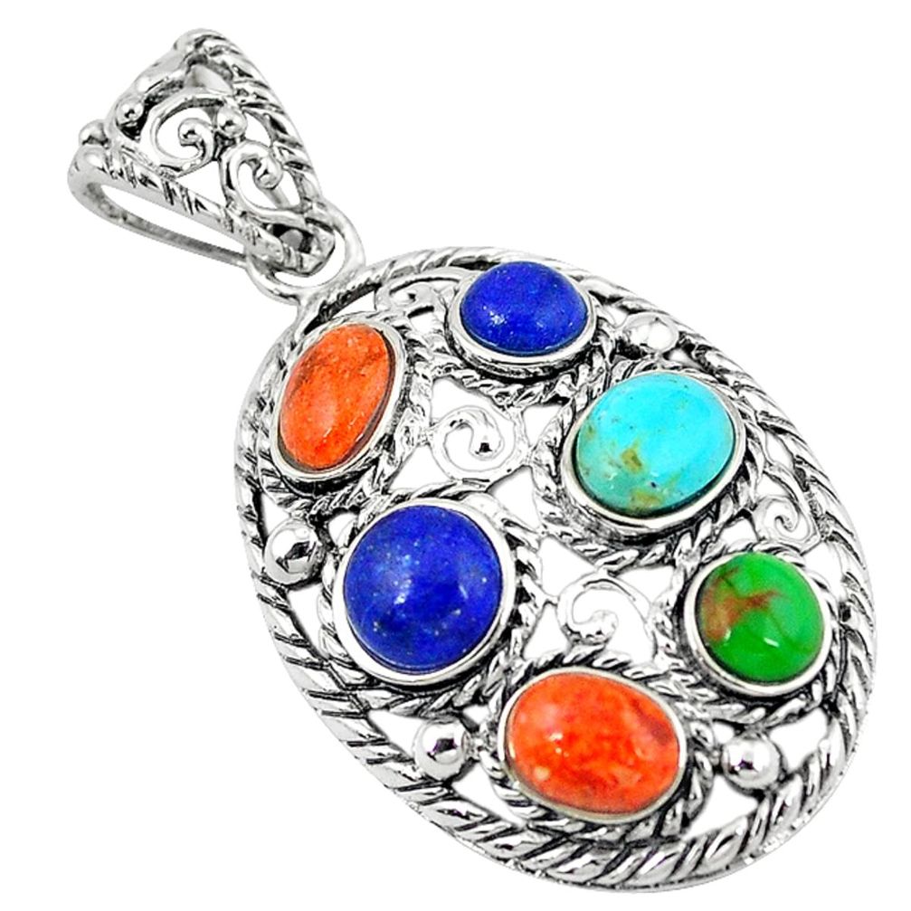Clearance Sale-Southwestern multi color copper turquoise 925 silver pendant jewelry a58328