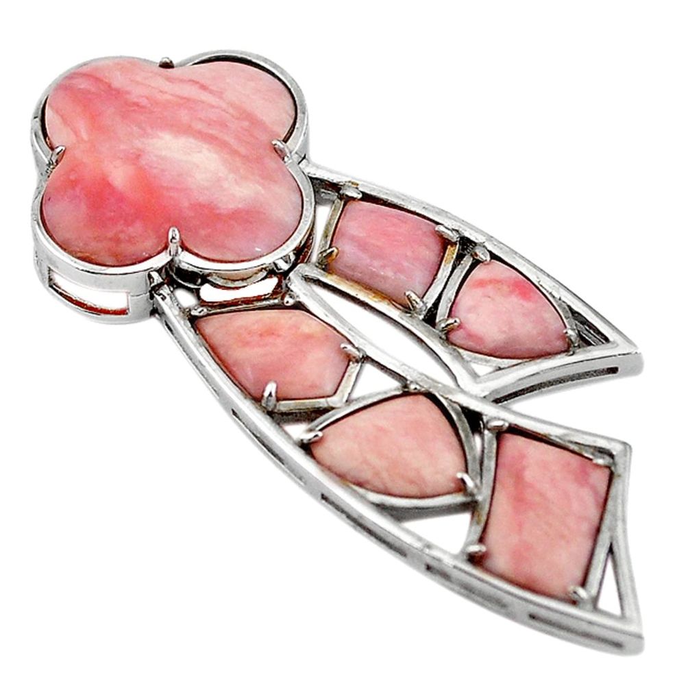 Natural pink opal fancy shape 925 sterling silver pendant jewelry a59147