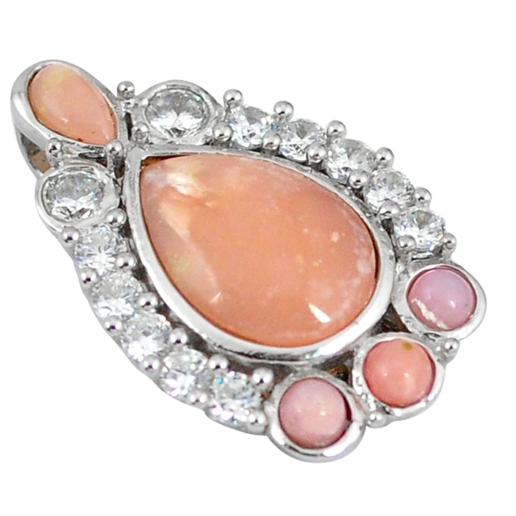 925 sterling silver natural pink opal white topaz pendant jewelry a59157