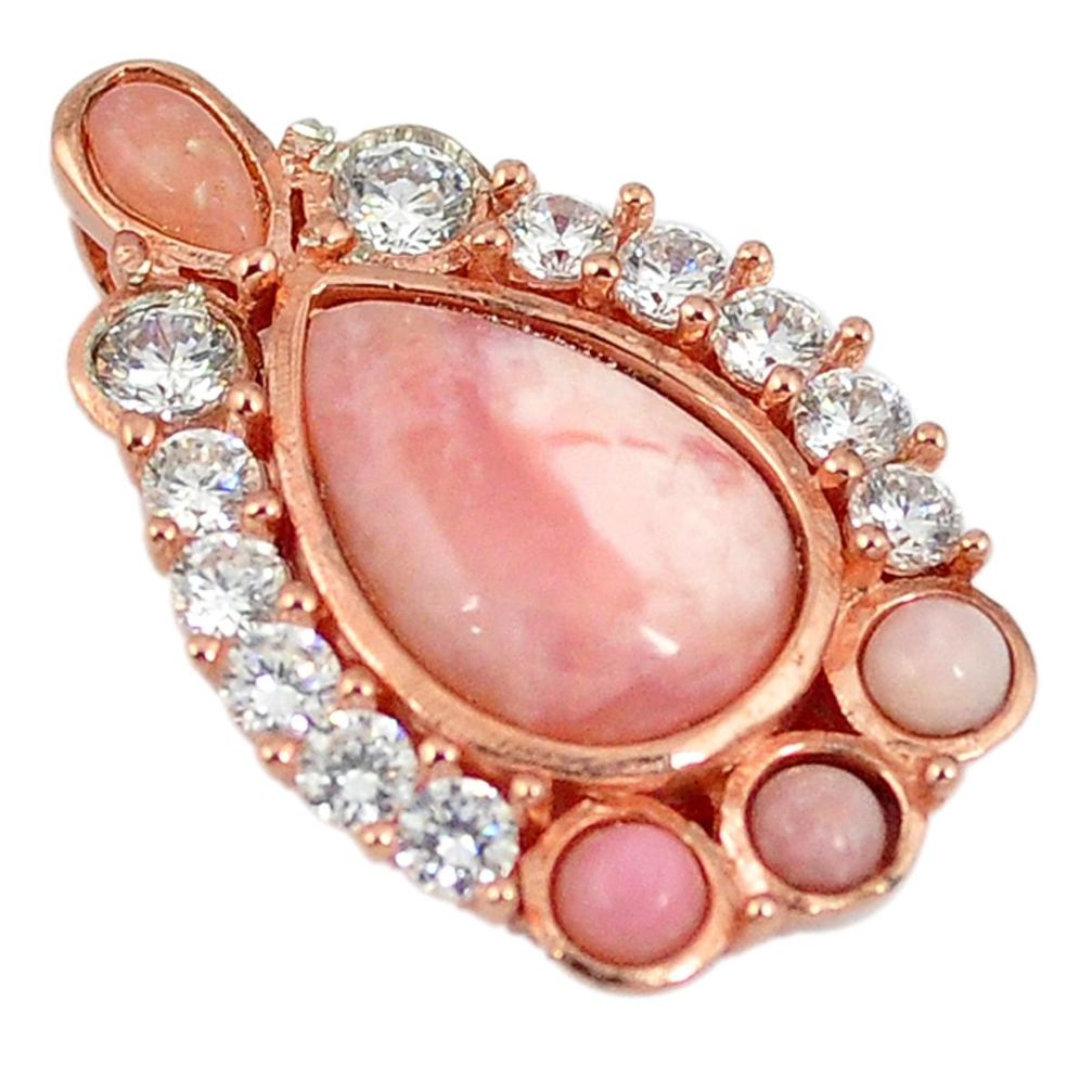 Natural pink opal topaz 925 sterling silver 14k rose gold pendant a59158