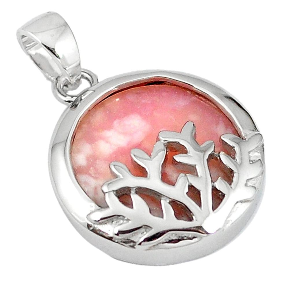 Natural pink opal round 925 sterling silver pendant jewelry a59163